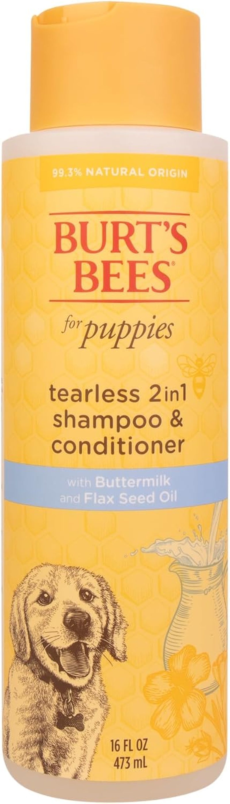 Puppies Natural Tearless 2 in 1 Shampoo and Conditioner | Made with Buttermilk and Linseed Oil | Best Tearless Puppy Shampoo for Gentle Skin and Coat | Made in USA, 16 Oz