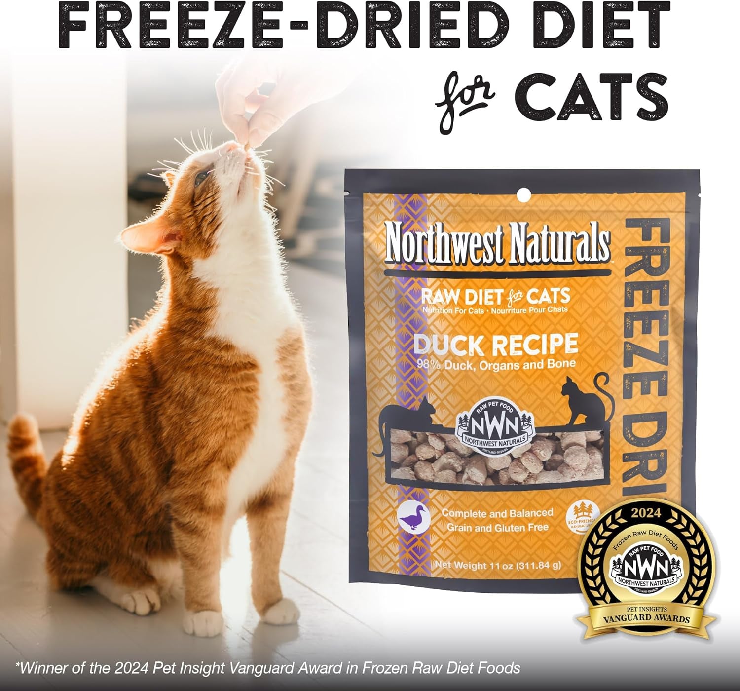 Freeze Dried Diet for Cats – Duck Cat Food – Grain-Free, Gluten-Free Pet Food, Cat Training Treats – 11 Oz (3 Pack)