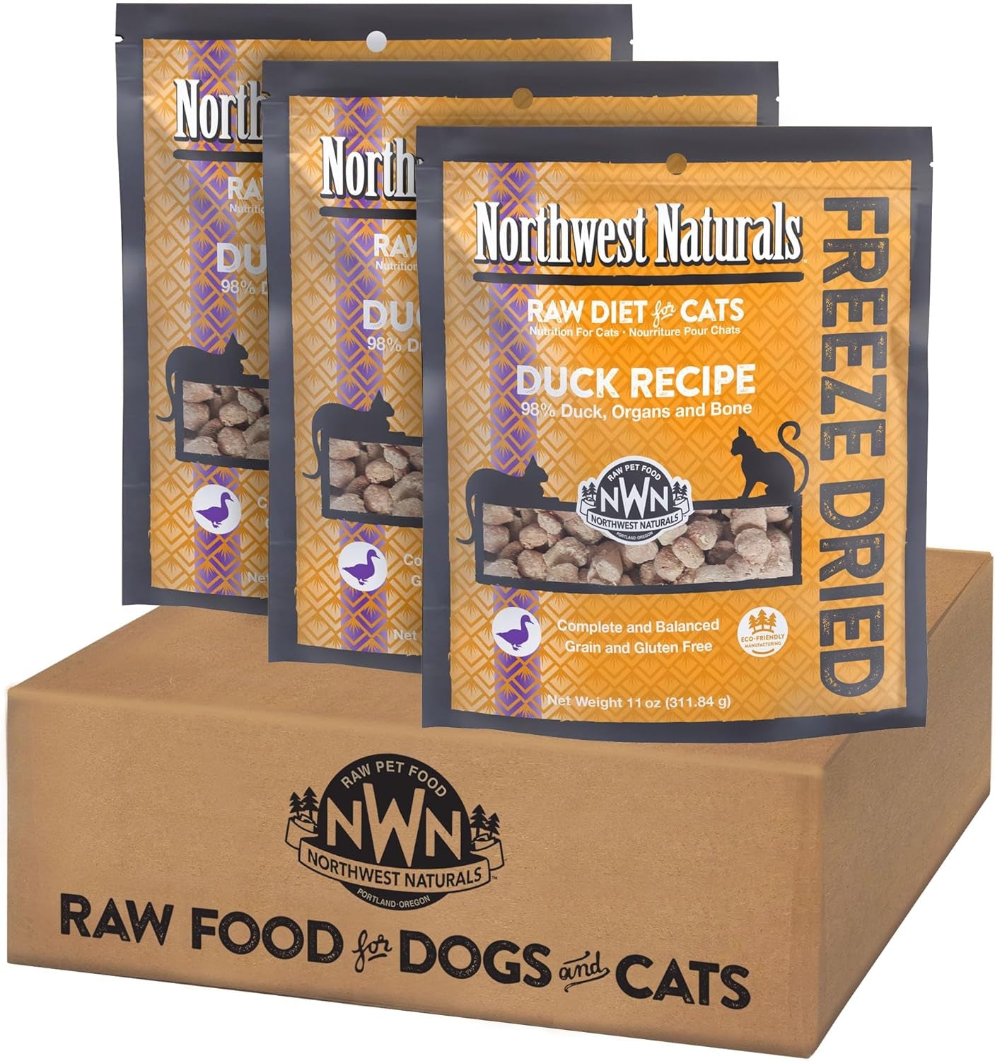 Freeze Dried Diet for Cats – Duck Cat Food – Grain-Free, Gluten-Free Pet Food, Cat Training Treats – 11 Oz (3 Pack)